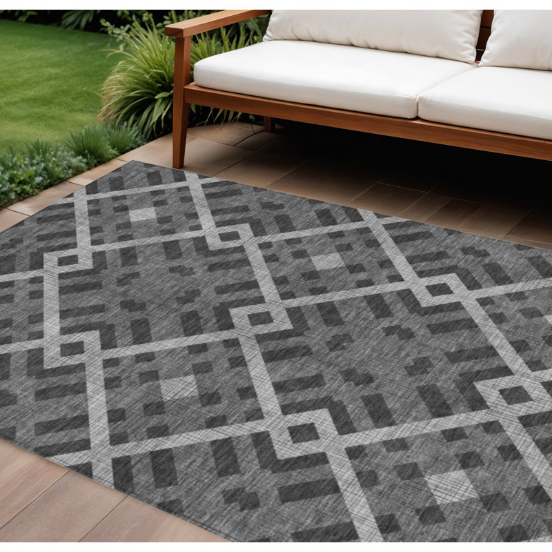 Tapis extérieur lavable à motif géométrique gris anthracite 10 pi x 14 pi