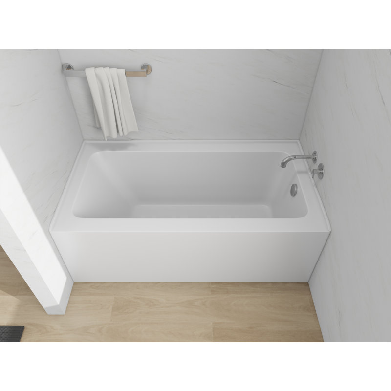 60-Inch Acrylic Rectangular Alcove Soaking Bathtub with 3-Side Tiling Flange, Right, White/Polished Chrome