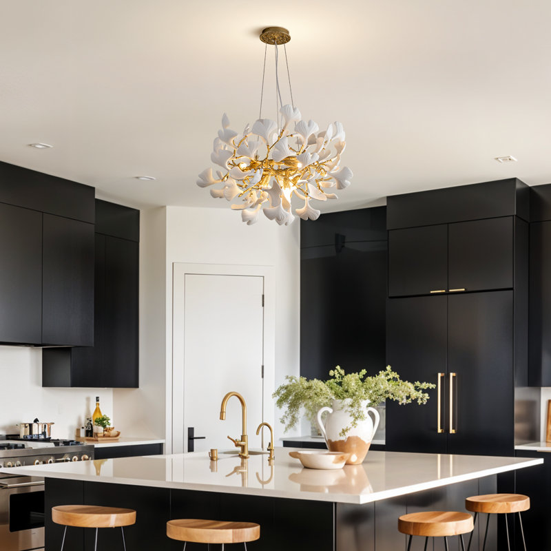 Ceramic Leaf Chandeliers Branch Chandelier Brass Hanging Lights Fixtures For Dining Room Living Room Kitchen Island