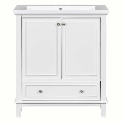 Ensemble de meuble-lavabo blanc 30 po avec lavabo, armoire multifonctionnelle avec portes et tiroir, structure solide