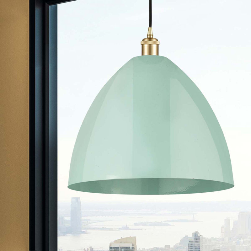 Luminaire suspendu conique 1 lumière, Vert clair, Or