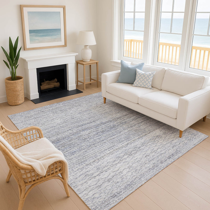 Premium Machine Washable Mayfield AMF2150 Striped Rug, Sky, Rectangle 10' x 14'