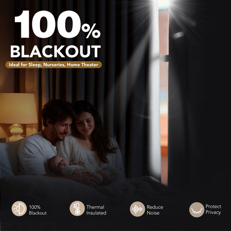 100% Blackout Faux Linen Curtains with TPU Backing – Dual-Layer Noise Reducing & Thermal Insulated Drapes, 52" W x 84" L