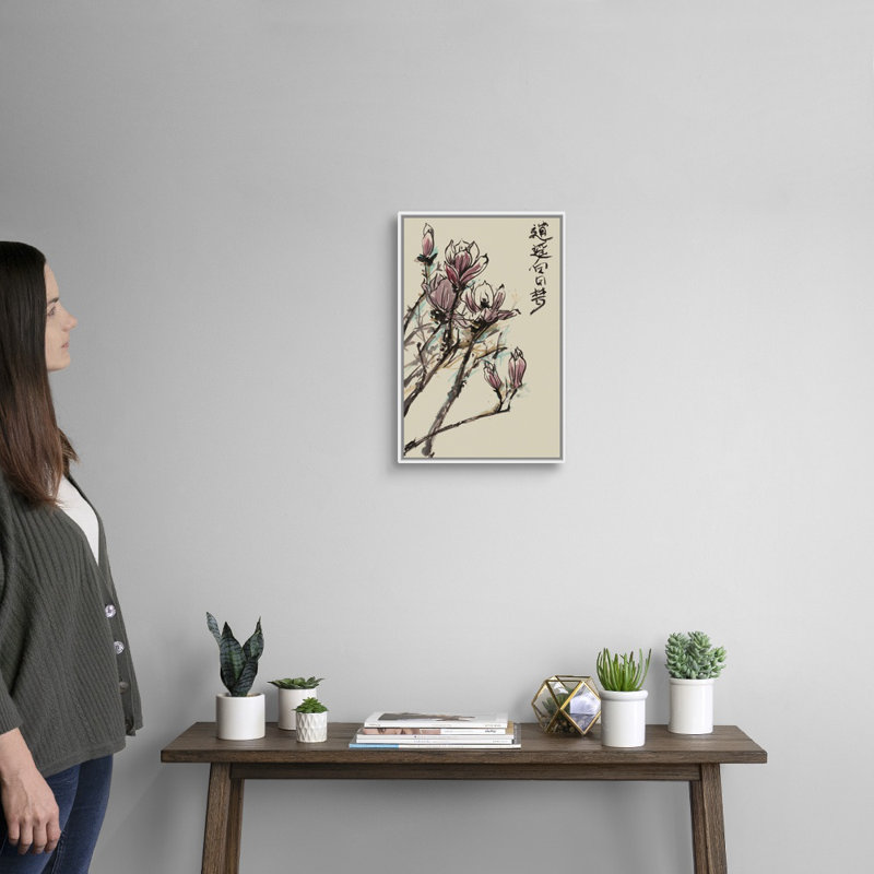 Mandarin Magnolia II, art mural sur toile, Cadre blanc, H 12 po x l 18 po x P 1,75 po
