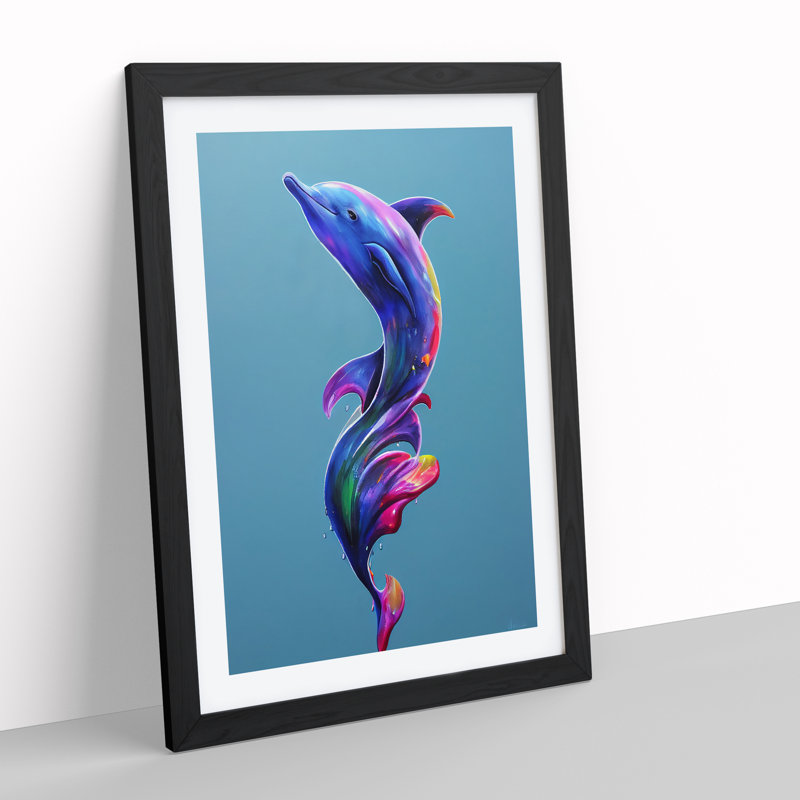 Dolphin Paint Splash No.1 - Single Picture Frame Painting, 64cm H x 46cm W x 2cm D, Black