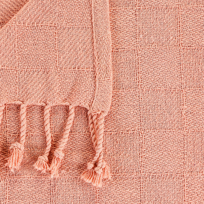 Coral Pink Organic Cotton Throw Blanket with Fringe
