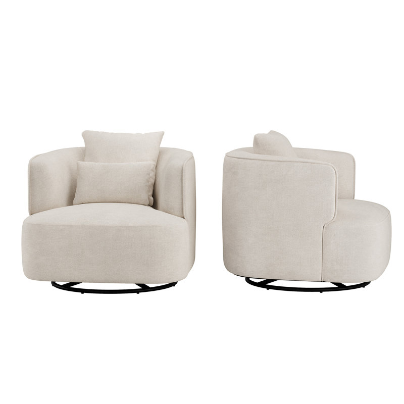 Darna 32.3" Wide Upholstered Swivel Accent Chair（Set Of 2）, Oat Chenille