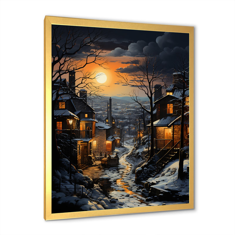 «Industrial Landscape Topaz Twilight», reproduction sur toile, Cadre doré simple, H 32 po x l 16 po x P 1 po