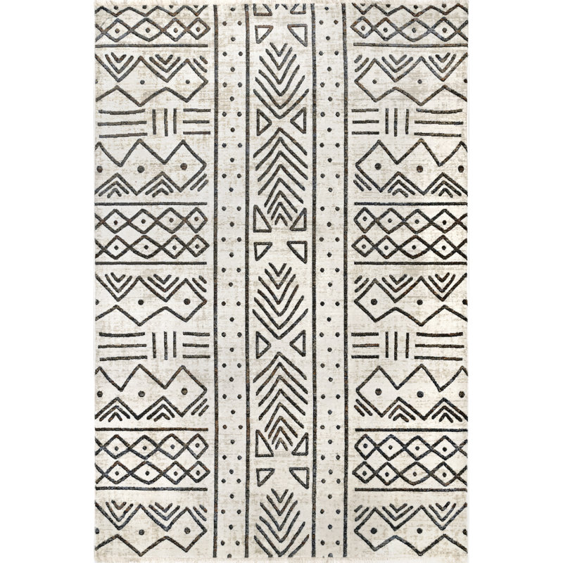 Barchov Southwestern Geometric Performance Beige Rug, Rectangle 8'10" x 12'