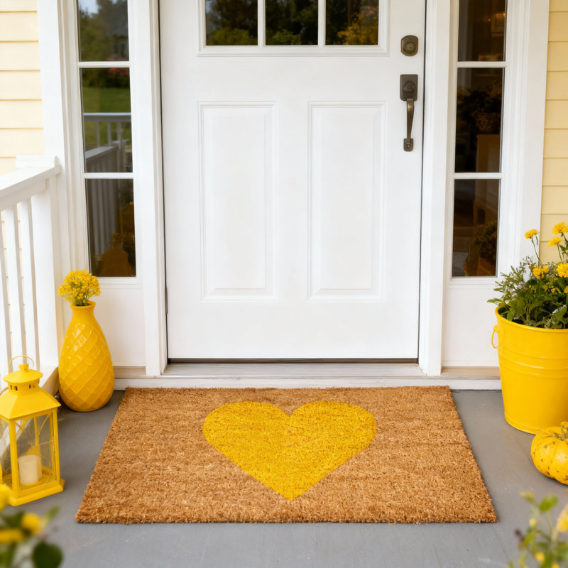 Tapis d'extérieur antidérapant Grandwood Heart, Naturel / jaune, l 17 po x L 29 po