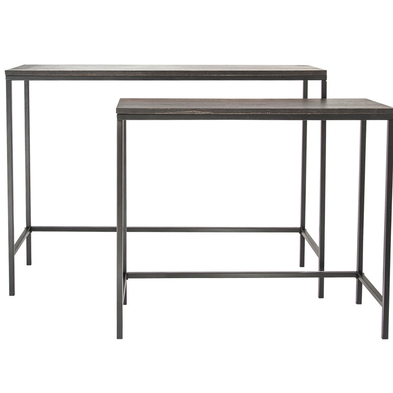 Tables gigognes en chêne et en acacia, Brun