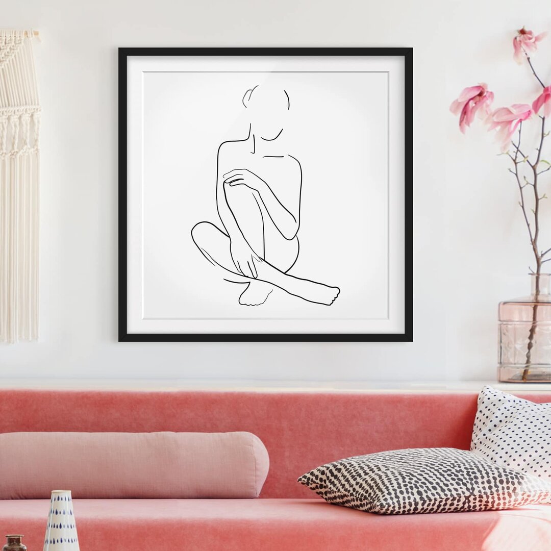 Gerahmter Grafikdruck Line Art Woman Sitting