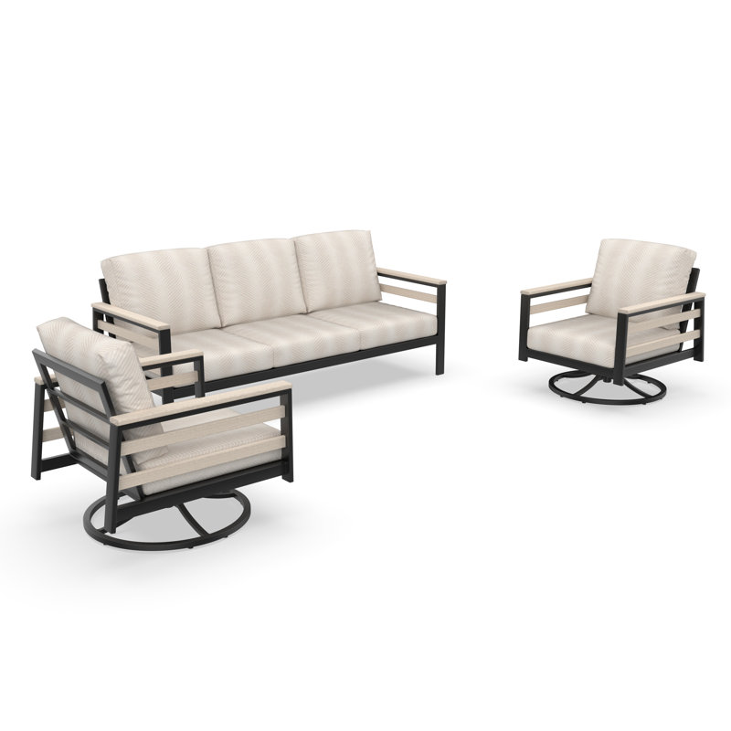 Ensembles de mobilier d'extérieur avec fauteuil pivotant et canapé avec coussins Sunbrella, Blanc/Noir
