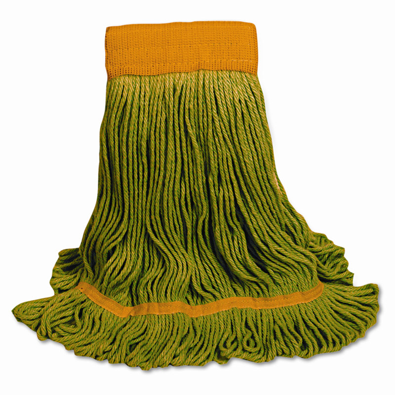 Green Medium Recycled Fiber Wet Mop Head with Canvas Binding
