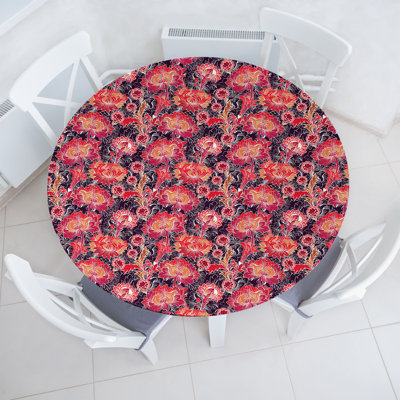 East Urban Home Eastern Fitted Round Tablecloth Diameter Dark Purple Vermilion -  12D8A05C20C54A9F9C62ACFC21D56377