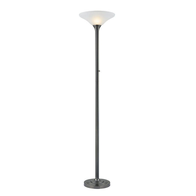 71-Inch LED Torchiere Floor Lamp with Hammered Glass Shades, Brushed Black Steel Finish, Dimmable