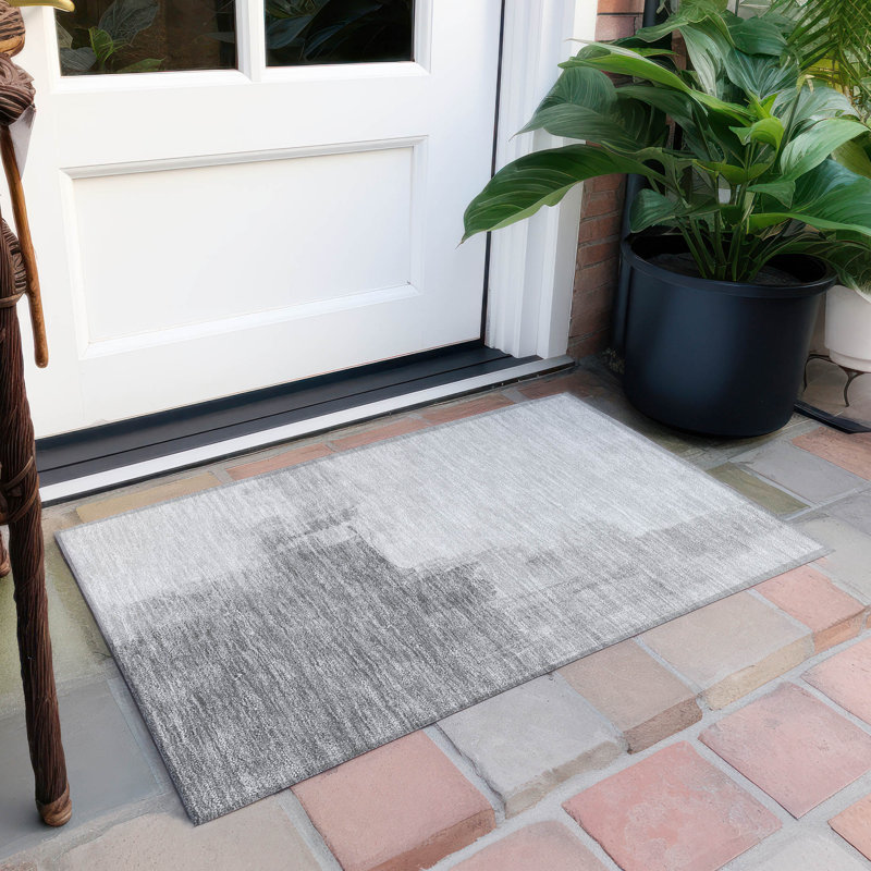 Gray Synthetic Flat Woven Washable Indoor/Outdoor Rug 20" x 30"