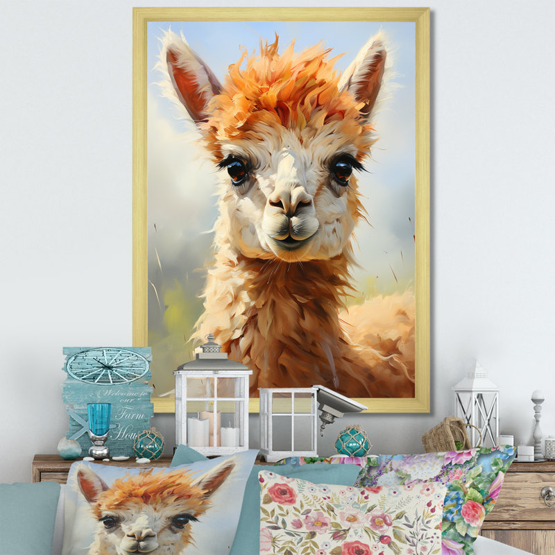 Brun majestueux Alpaca Portrait II - Alpaca, art mural, H 32 po x l 24 po x P 1 po, Cadre photo blanc