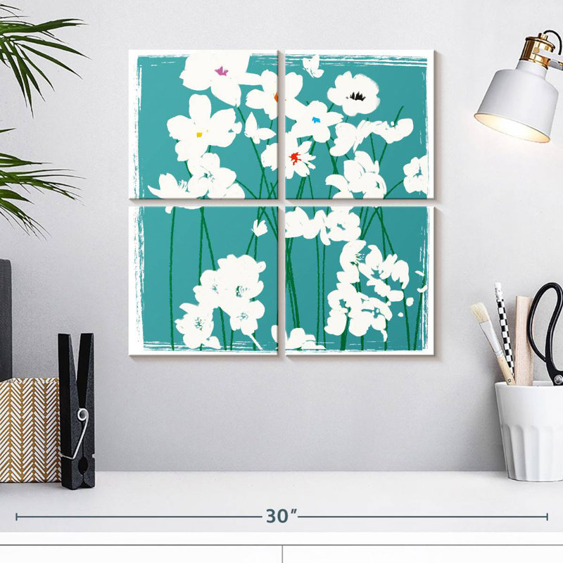 Turquoise Flowers, 18" H x 18" W