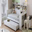 Lit de jour simple en bois avec tablettes de rangement, lit multifonctionnel avec lit gigogne simple et bureau d'étude, blanc antique-479271921-479271920