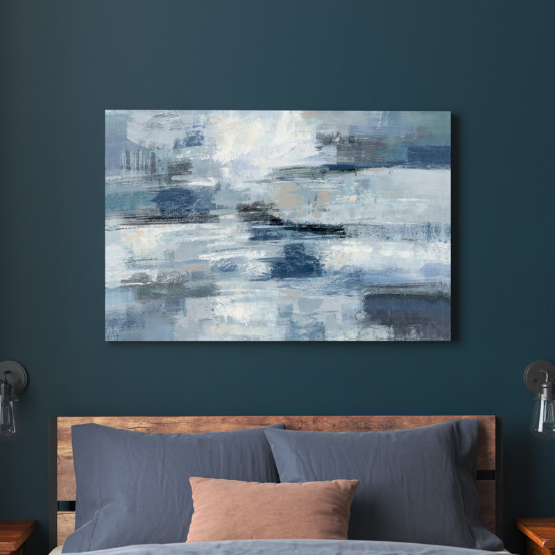 " Clear Water Indigo And Gray " by Silvia Vassileva, 32" H x 48" W, No Frame, Wrapped Canvas