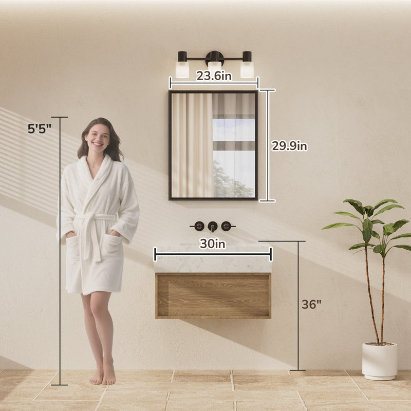 Miroir de salle de bain rectangulaire, Nickel brossé, 24 po x 30 po