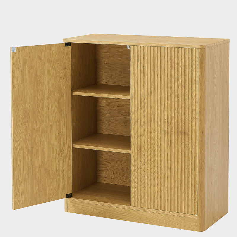 31.5-inch modern wavy sideboard, curved contour design storage cabinet, 2-door cabinet with storage function, Natural