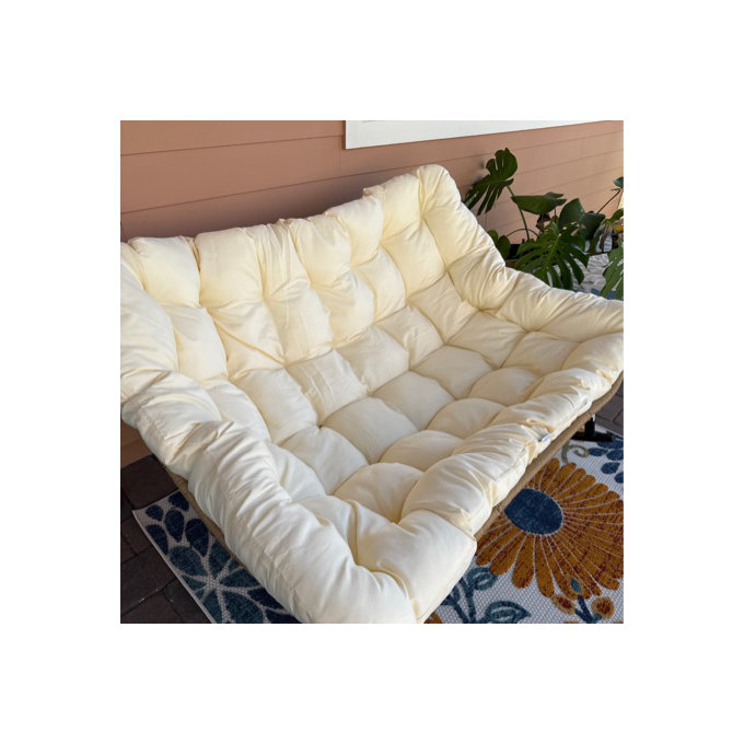 Oversized 2-Person Nest-Style Rocking Chair, Indoor/Outdoor Wicker Lounge Rocker with Cushion, Quiet Non-Slip Base, 700 lb Capacity - Beige