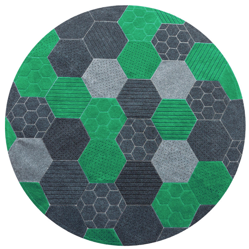 Hex Geometric Area Rug in Green, Round 6'6"