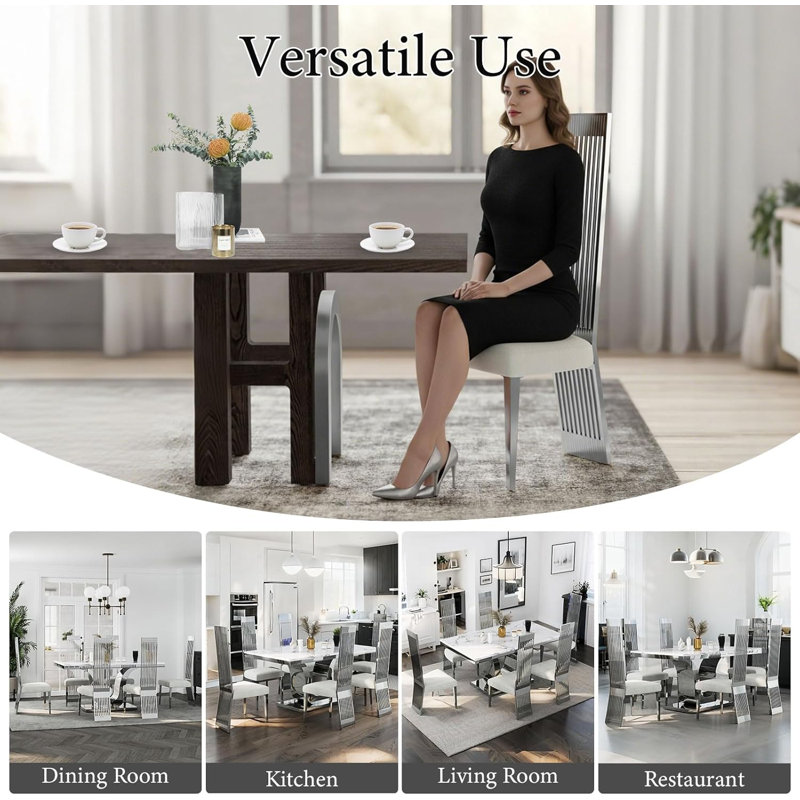 White Dining Chairs With Silver Legs, 6, Silver