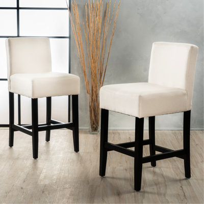 Tabouret de comptoir Kd - apparence de siège chic, tissu beige, pieds brun foncé, l 17,7 po x l 22,44 po x H 35,65 po x 2 tabourets