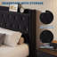 Cadre de lit grand format avec lumières DEL, cadre de lit flottant en bois moderne avec rangement, tête de lit tapissier en velours à oreilles, noir-358401703-358401696