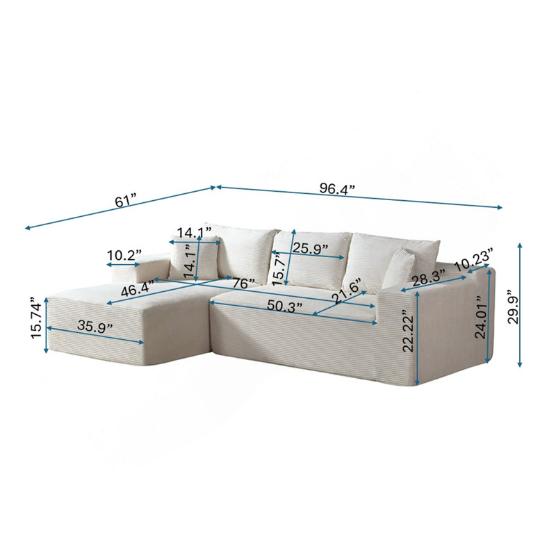 Canapé convertible en L 2 pièces en velours côtelé dans une boîte avec coussins, canapé modulaire 3 places modulaire, meubles de salon compressés, vert foncé (faisant face à gauche)