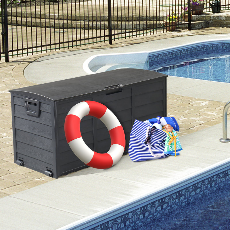 Coffre de terrasse en plastique avec roulettes 75 gallons Winado, Noir, noir, noir, noir