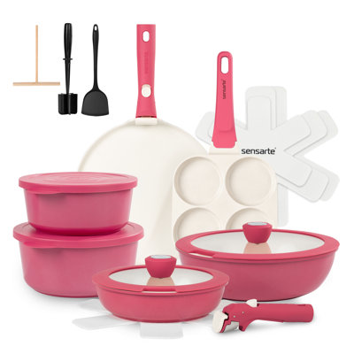 SENSARTE Nonstick Cookware Set 19-Piece,Healthy Pots And Pans Set With Detachable Handles,Dishwasher Safe,Induction Compatible,PFAS And PFOA Free