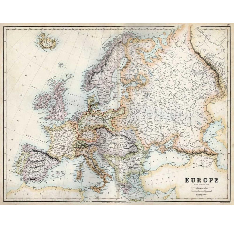 Williston Forge Swanston, G.H. Art sur toile tendue avec châssis: Carte de l'Europe pastel, H 15 po x l 18 po