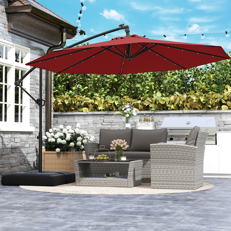 Parasol suspendu en porte-à-faux 10 pi avec 32 lumières DEL rouges, Rouge