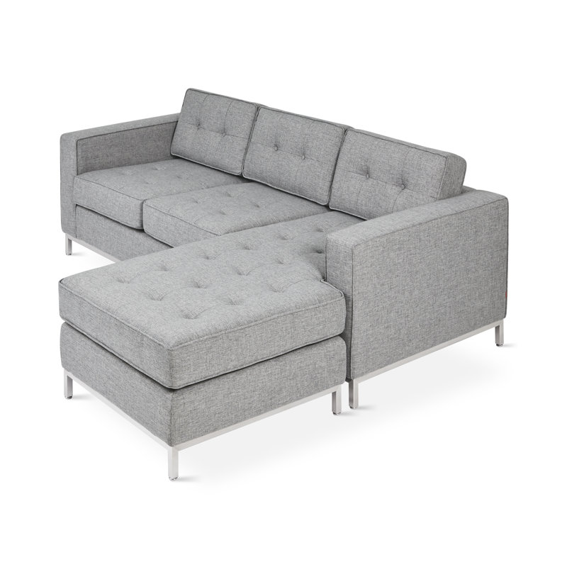 Jane Chaise Sectional, Totem Pebble, Stainless Steel, 30" H x 82" W x 65" D