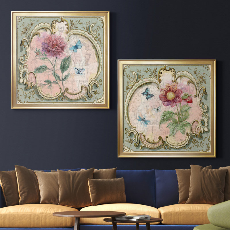 «Classical Flower I», ensemble de 2 reproductions d'art encadrées, H 17,5 po x l 35 po x P 1,5 po, Pas de tapis
