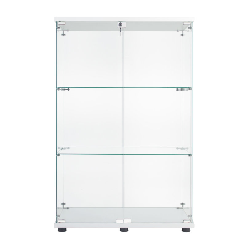 Kayly Lockable Two Door Glass Cabinet,Modern Glass Display Cabinet with 3 Shelves, White