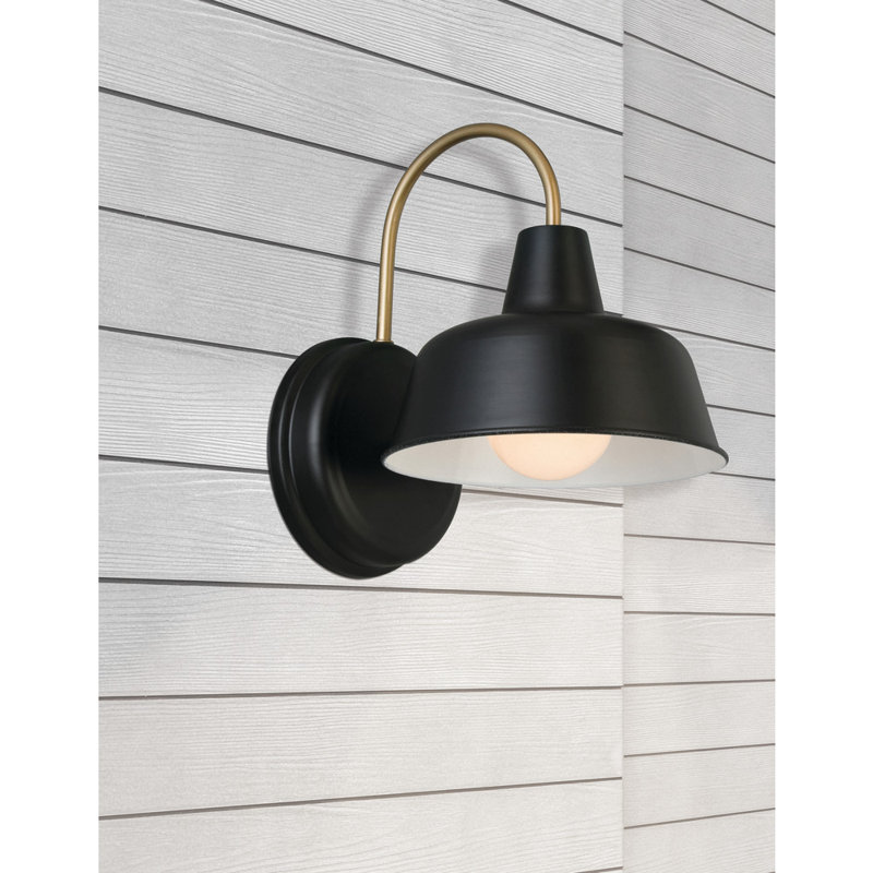 Luminaire de grange d'extérieur Jaklynn, H 11 po x l 8,38 po x P 10,5 po, Noir mat / or