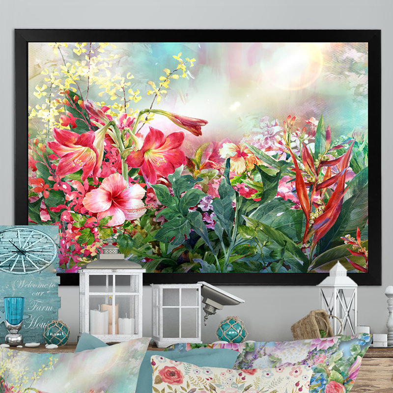 Impression de fleurs multicolores printanières sur toile, Cadre noir, H 8 po x l 12 po x P 1 po