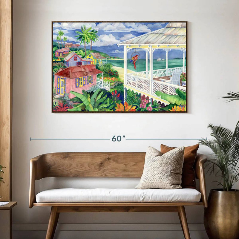 Baie Caribe, 46 po x 31 po, Cadre flottant noyer