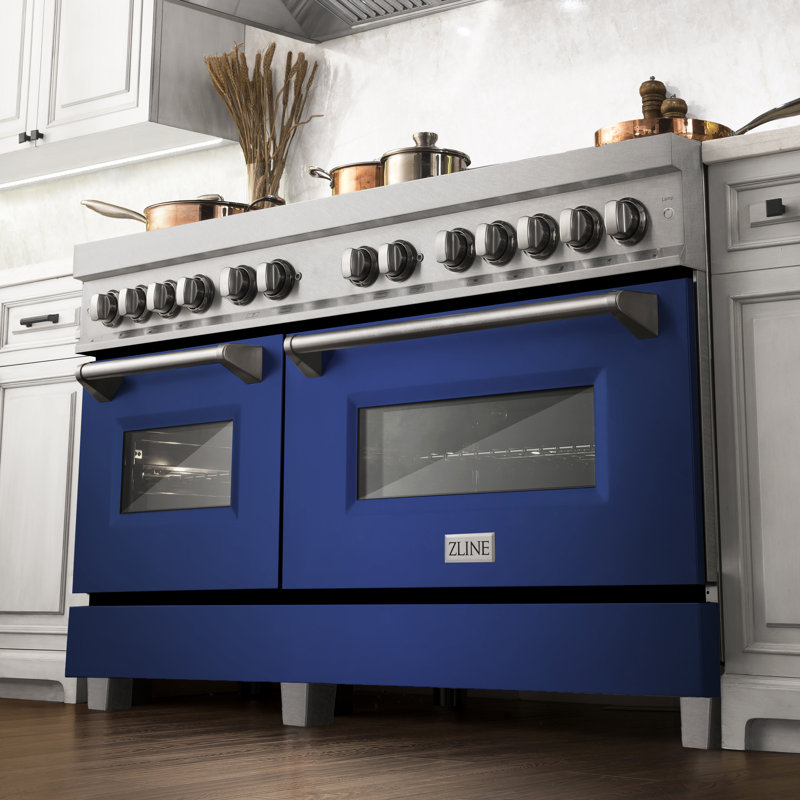 ZLINE 60" Legacy Dual Fuel Range, Satin Stainless Steel and Blue Matte