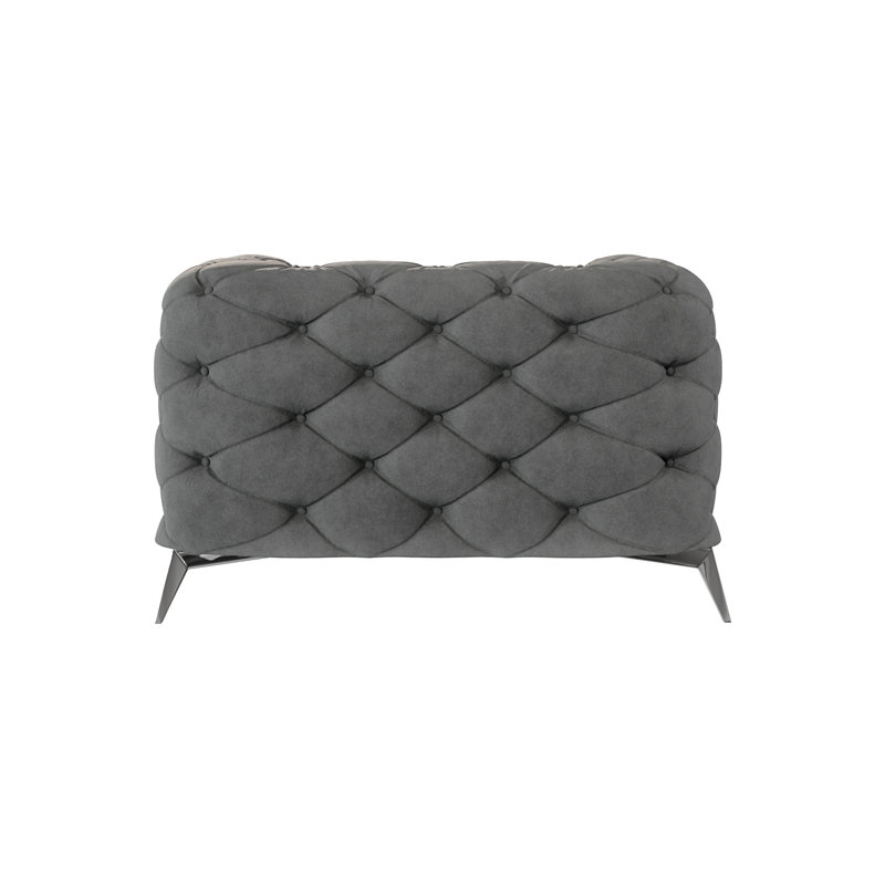 Chesterfield Armchair with Silver Metal Legs, Grey