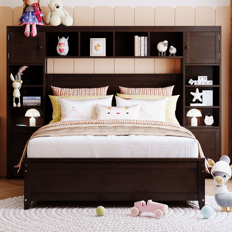 Solid Wood Bookcase Bed, Espresso