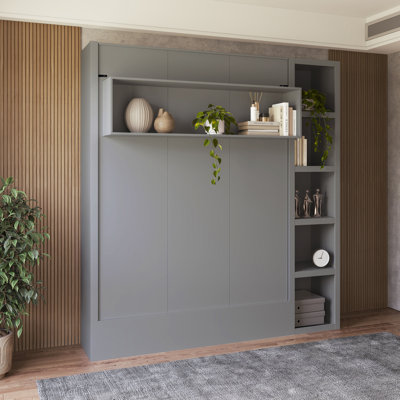 Easy-Lift Murphy Wall Bed with Bookshelf