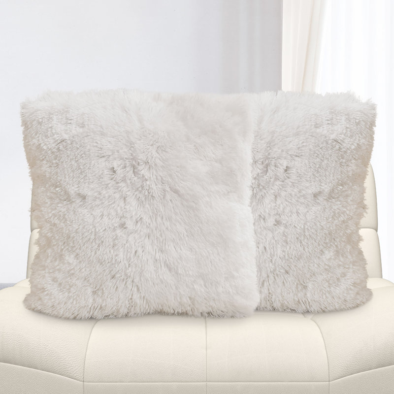 White Faux Fur Square Throw Pillow Set