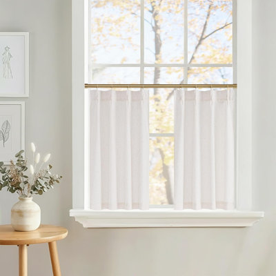  Pinch Pleated Linen Valances for Windows, 2 Panels Set Farmhouse Light Filtering Small Sheer Curtains for Cafe Bar Kitchen Over Sink Christmas Decor