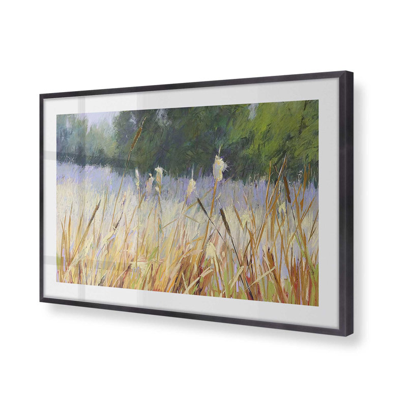 «Whispering Reeds», impression encadrée sur papier par Carol Strock Wasson, Zinc patiné, H 19,25 po x l 25,25 po x P 1,25 po